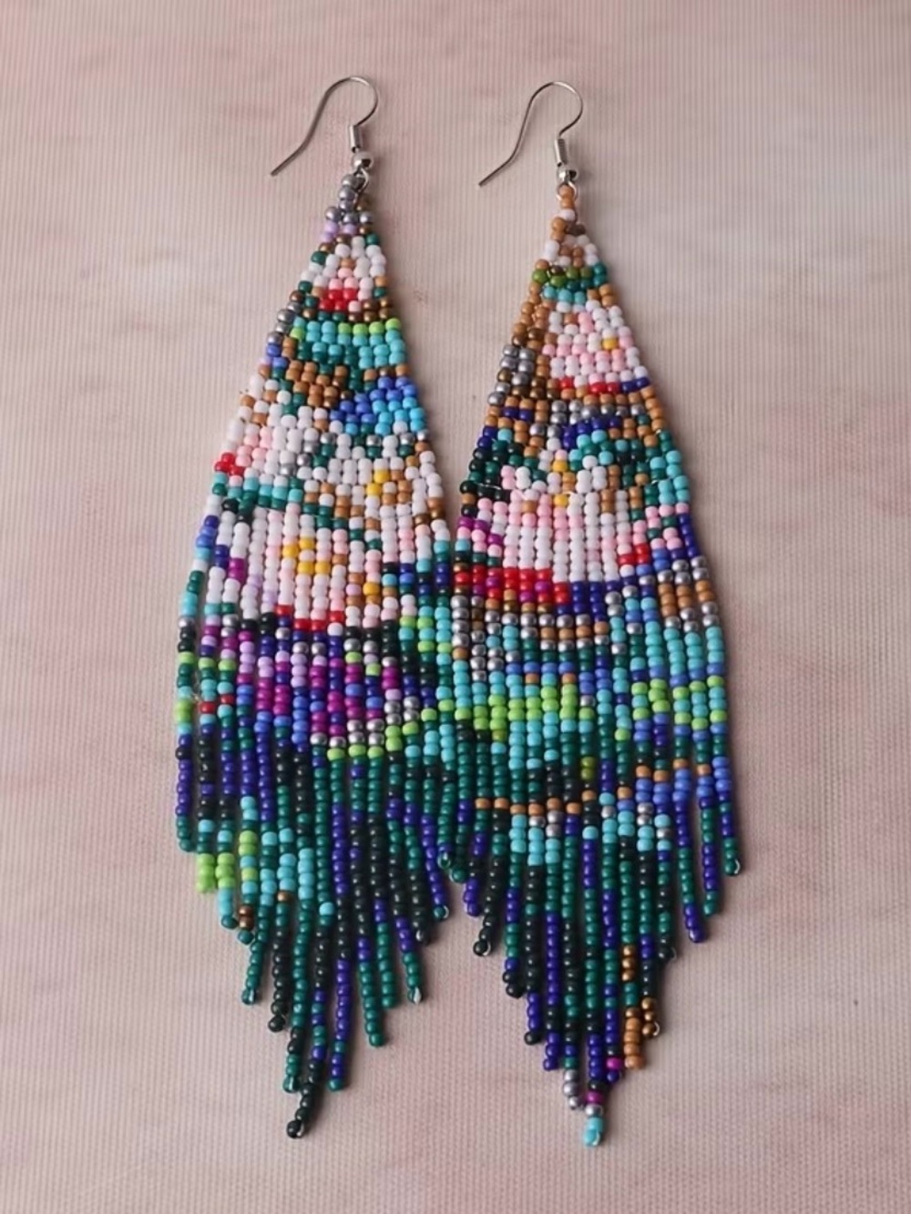 Monet Water Lilies Beaded Fringe Earrings